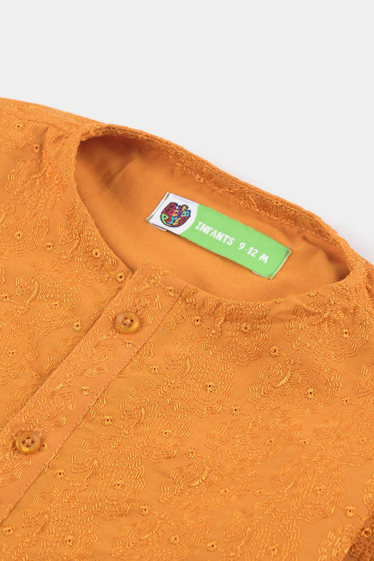 Infant Boys Cotton Basic Kurta (Chicken)-Mustard