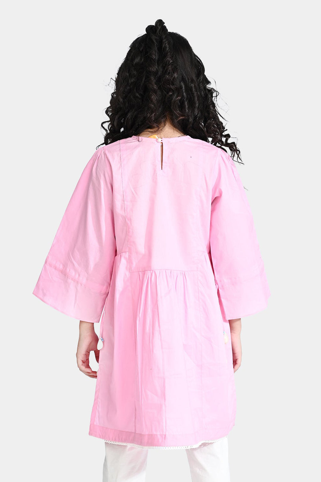 Girls Cotton Poplin Emb kurti Hope-Pink