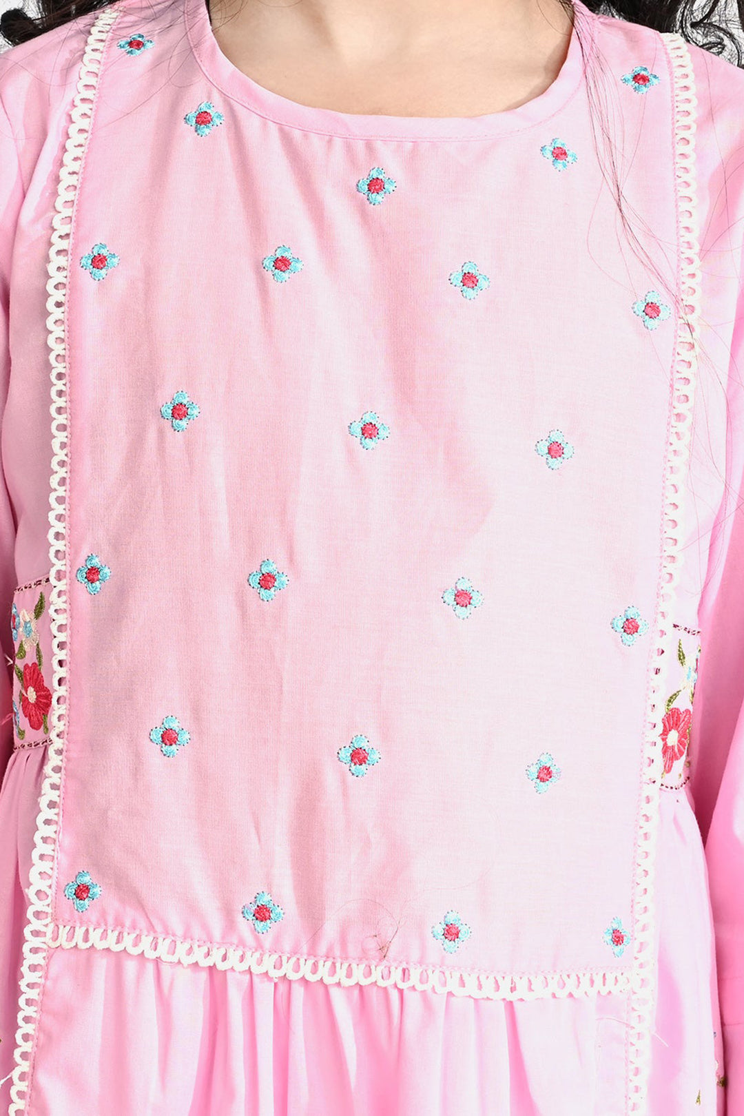 Girls Cotton Poplin Emb kurti Hope-Pink