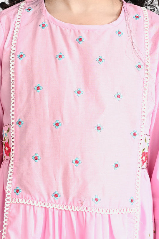 Girls Cotton Poplin Emb kurti Hope-Pink