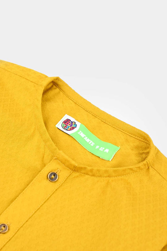 Infant Boys Cotton Basic Kurta (Blended Square)-Mustard
