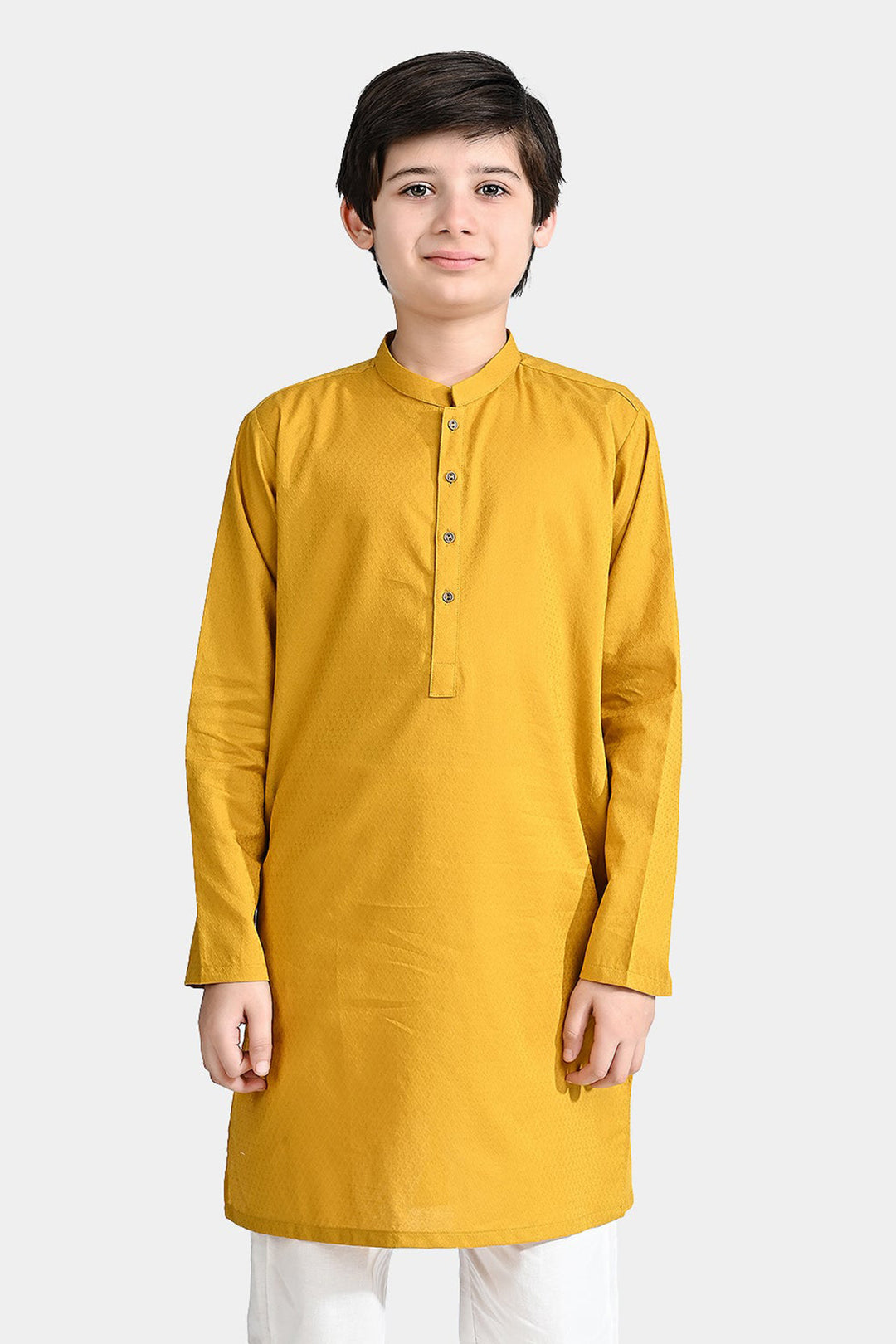 Boys Cotton Basic Kurta (Blended Square)-Mustard