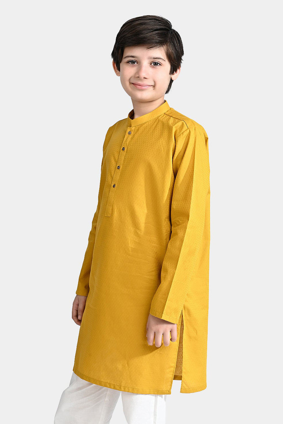 Boys Cotton Basic Kurta (Blended Square)-Mustard