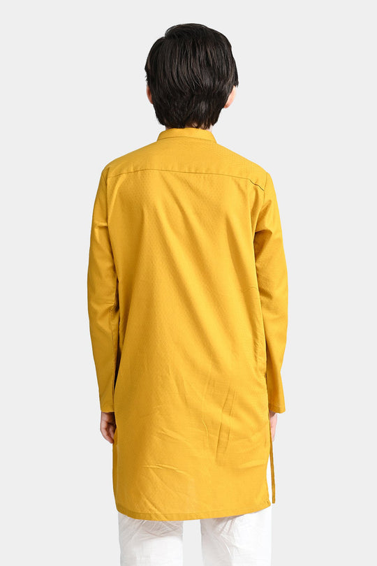 Boys Cotton Basic Kurta (Blended Square)-Mustard