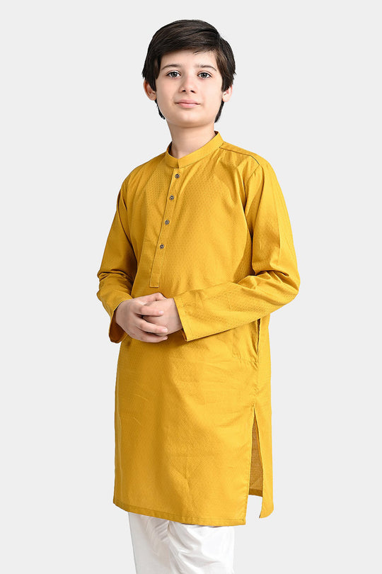Boys Cotton Basic Kurta (Blended Square)-Mustard