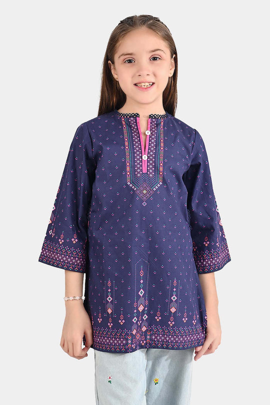 Girls Cotton Poplin Printed Kurti Side Pocket Style-Multi