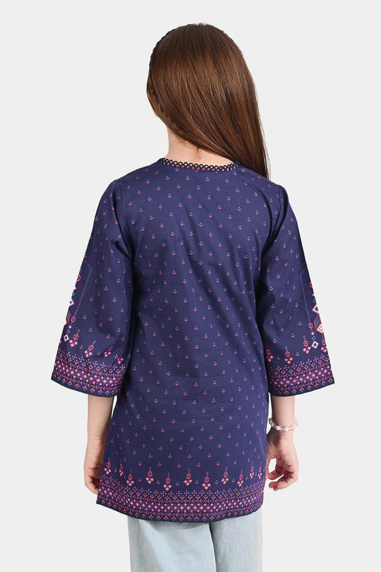 Girls Cotton Poplin Printed Kurti Side Pocket Style-Multi