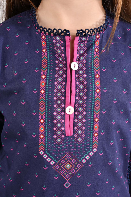 Girls Cotton Poplin Printed Kurti Side Pocket Style-Multi