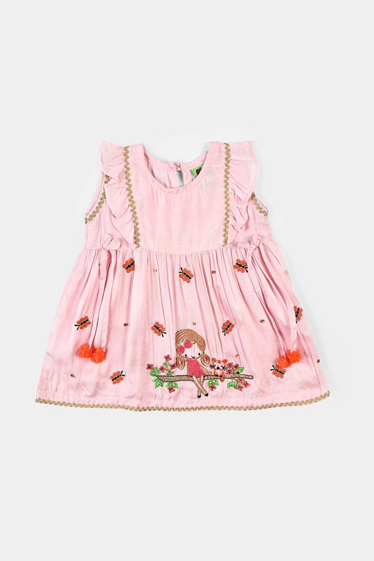 Infant Girls Raw Silk Fancy 2Pcs Playing Doll-T.Pink