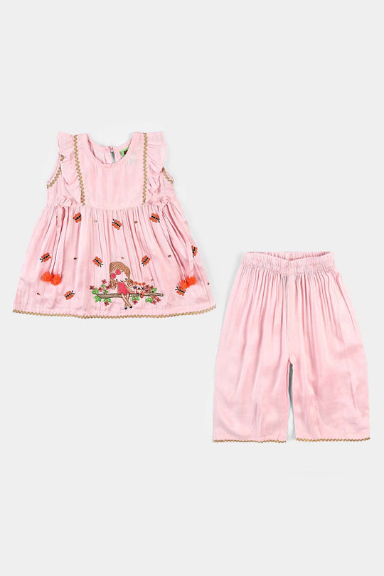 Infant Girls Raw Silk Fancy 2Pcs Playing Doll-T.Pink