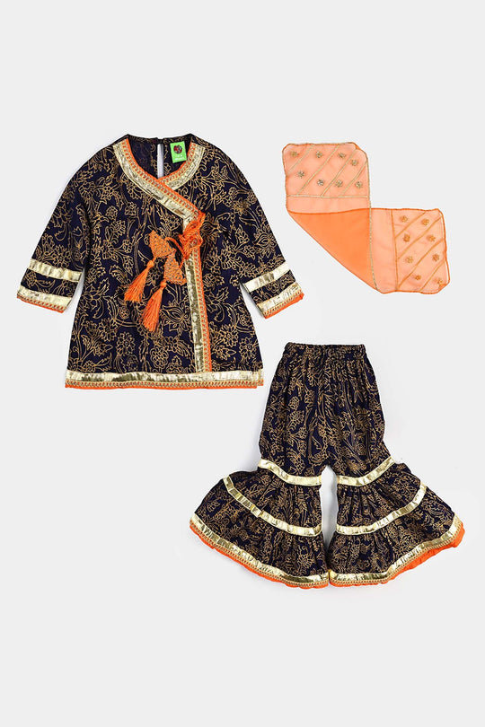 Infant Girls Raw Silk 3Pcs Junoon-Purple