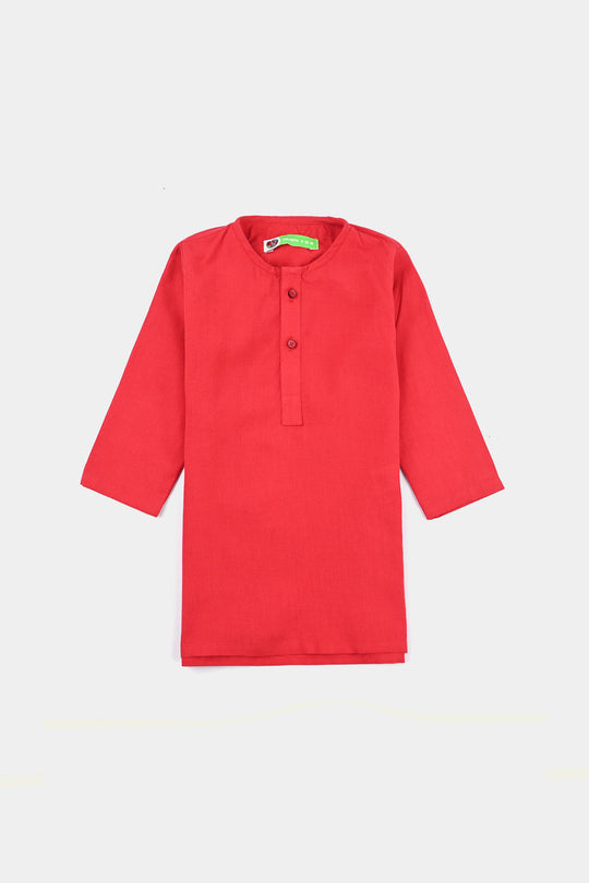 Infant Boys Cotton Basic Kurta (Cut Style)-Red