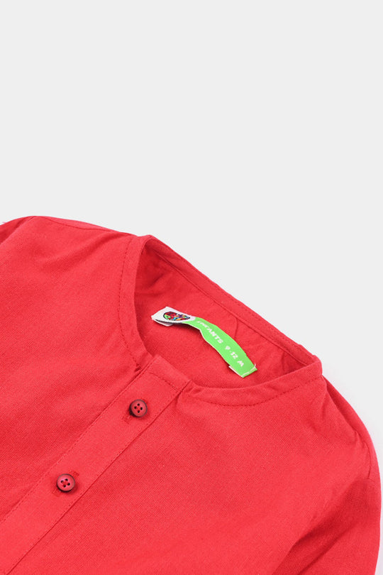 Infant Boys Cotton Basic Kurta (Cut Style)-Red