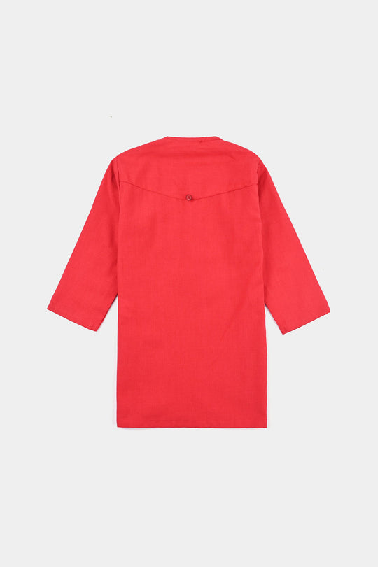 Infant Boys Cotton Basic Kurta (Cut Style)-Red