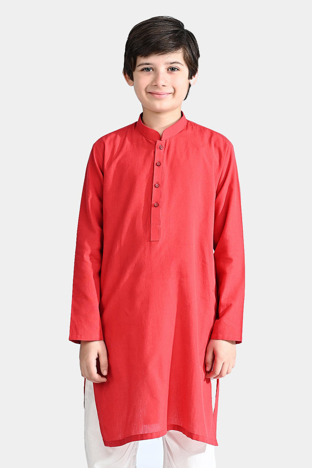 Boys Cotton Basic Kurta (Cut Style)-Red