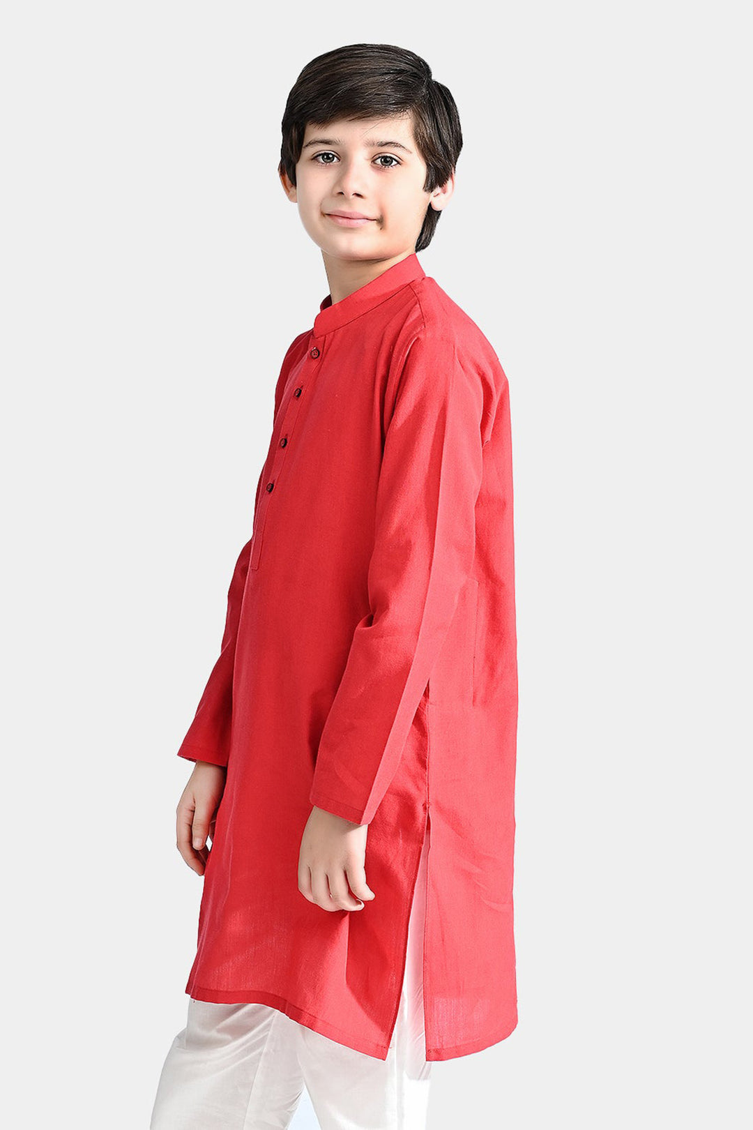 Boys Cotton Basic Kurta (Cut Style)-Red