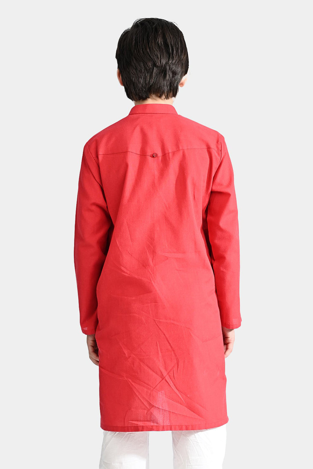 Boys Cotton Basic Kurta (Cut Style)-Red