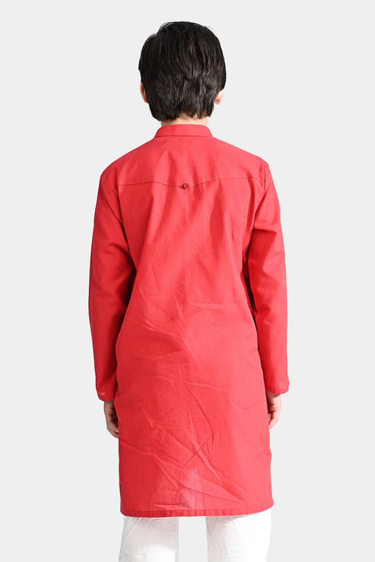 Boys Cotton Basic Kurta (Cut Style)-Red