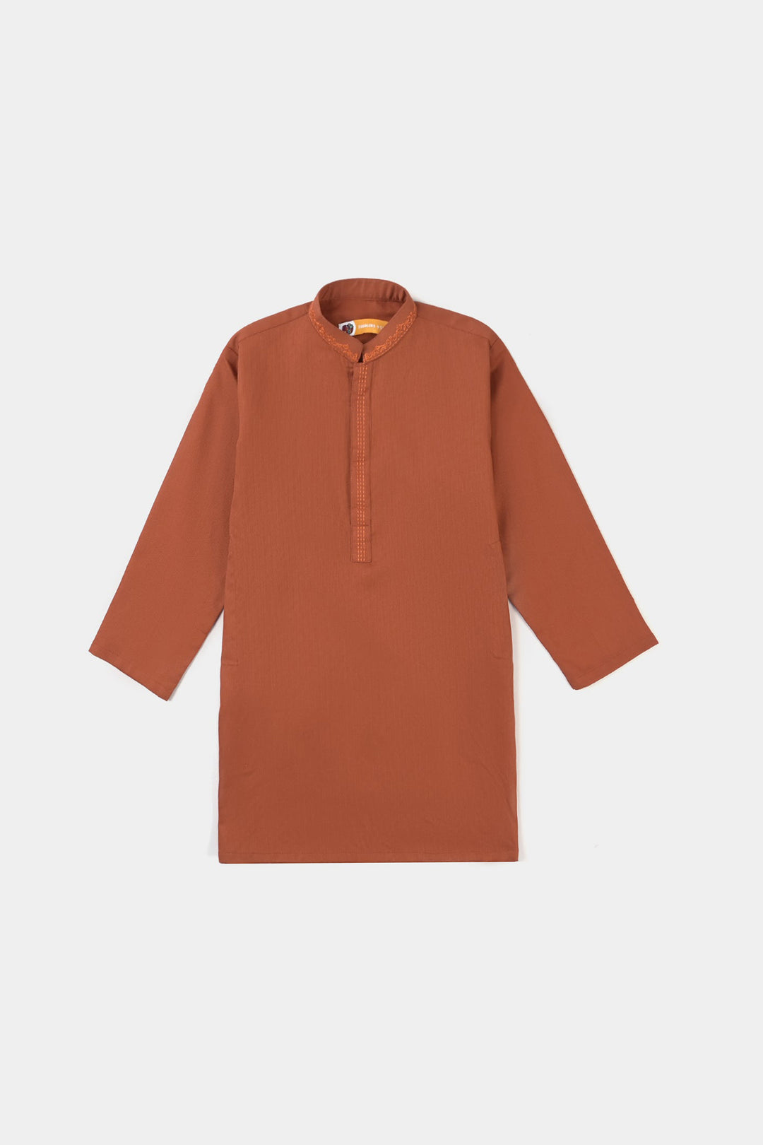 Boys Jacquard Embroidered Kurta (Tone On Tone)-Rust
