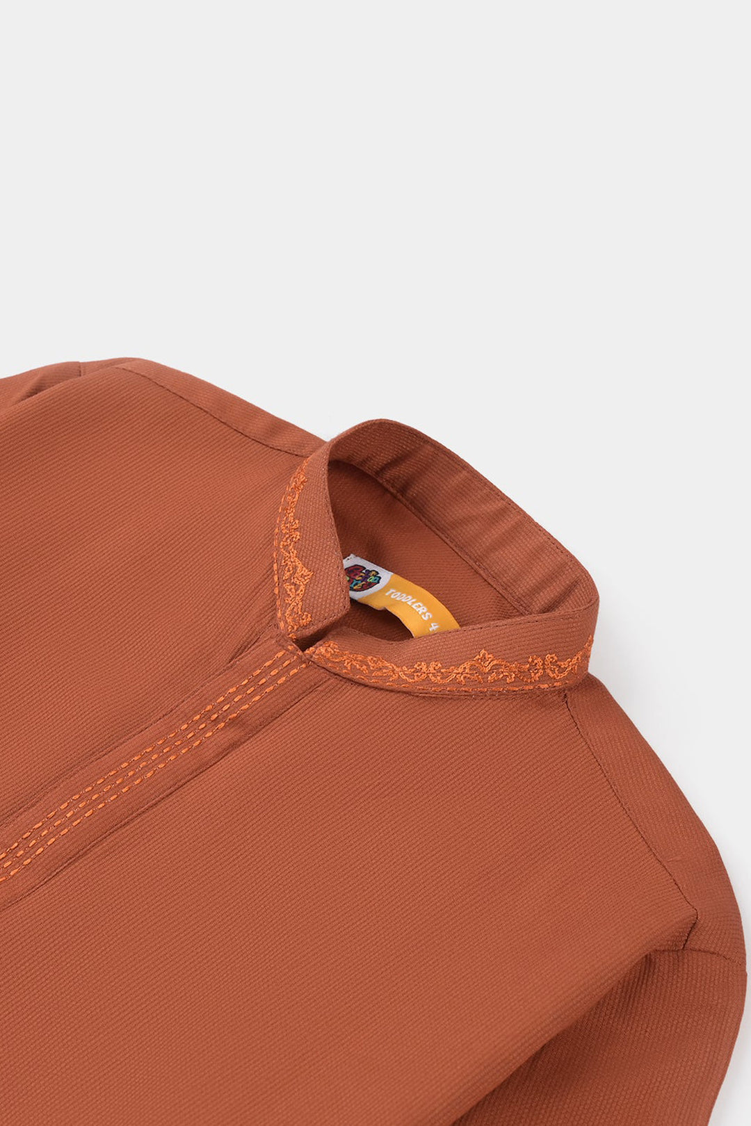 Boys Jacquard Embroidered Kurta (Tone On Tone)-Rust