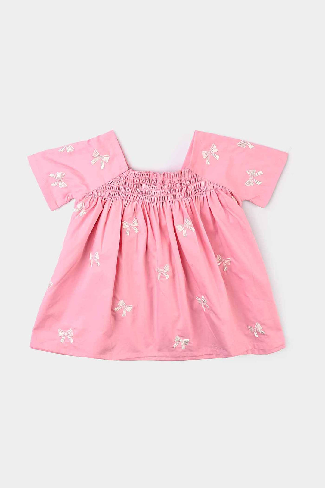 Infant Girls Cotton Emb Top Bow-Candy Pink