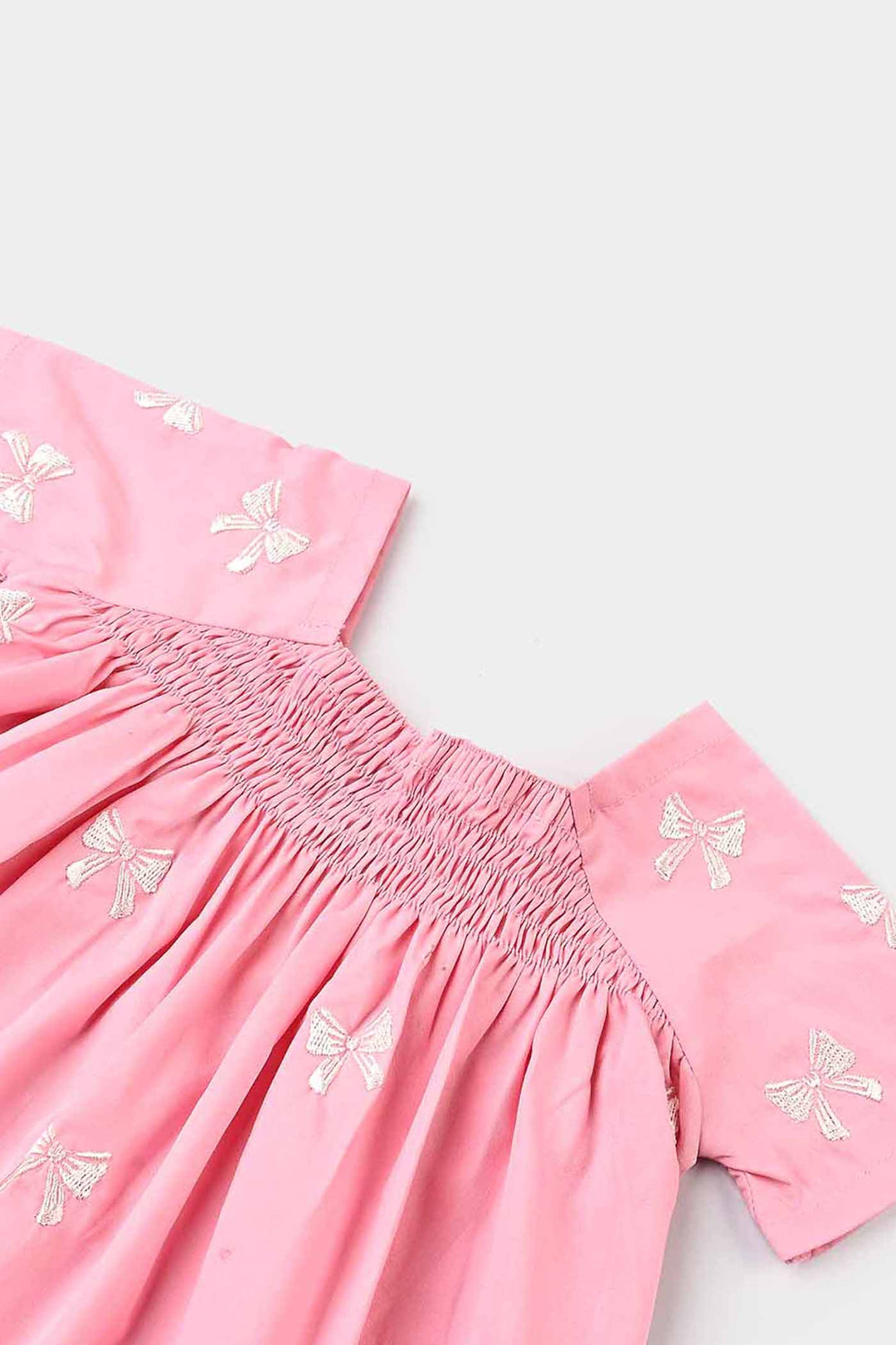 Infant Girls Cotton Emb Top Bow-Candy Pink