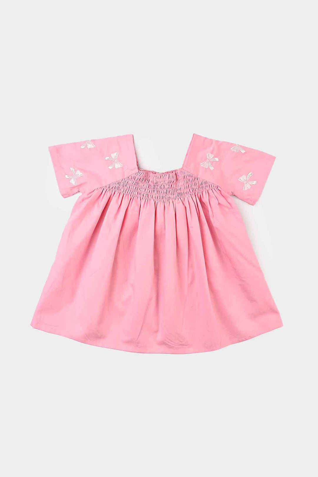 Infant Girls Cotton Emb Top Bow-Candy Pink