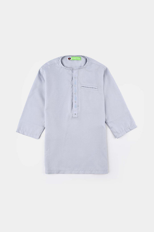 Infant Boys Poly Viscose Kurta Pajama Suit (Placket EMB)-B.White