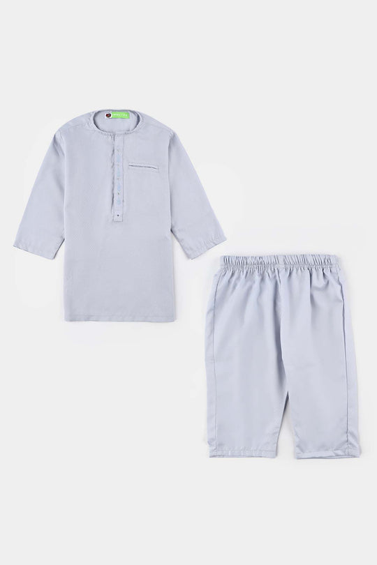 Infant Boys Poly Viscose Kurta Pajama Suit (Placket EMB)-B.White