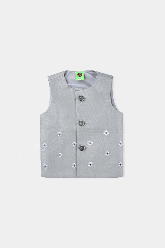 Infant Boys Poly Viscose Waistcoats (Chin Motif)-Light Grey