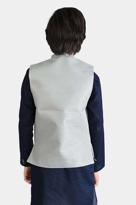 Boys Poly Viscose Waistcoats (Chin Motif)-Light grey
