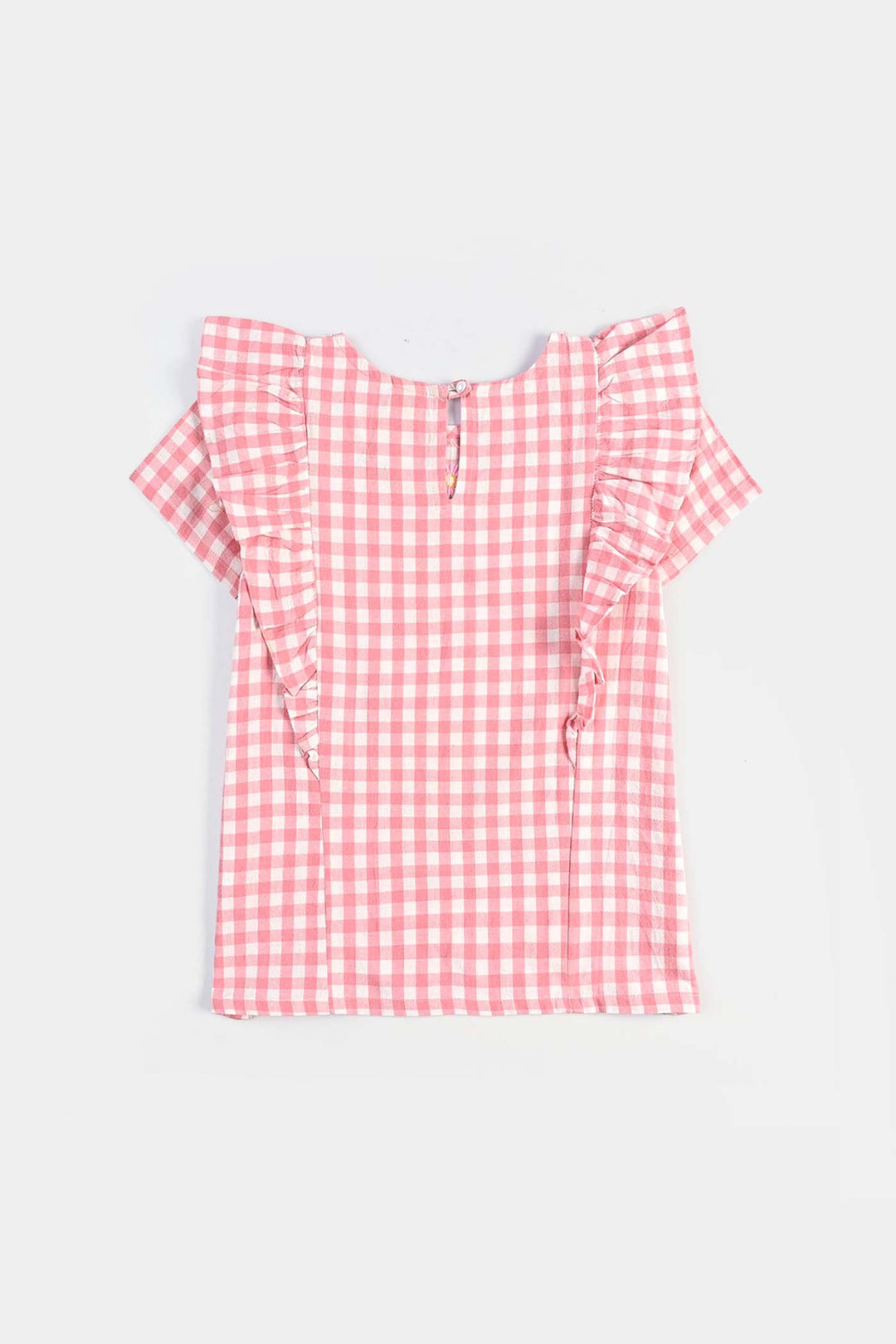 Girls Cotton Emb Top Pink Check