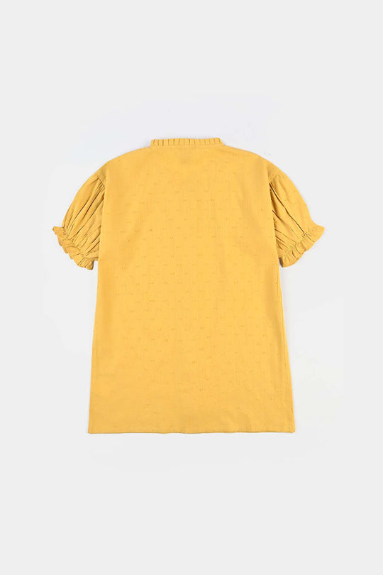 Girls Poly Cotton Casual Top Sea Shell-Mustard