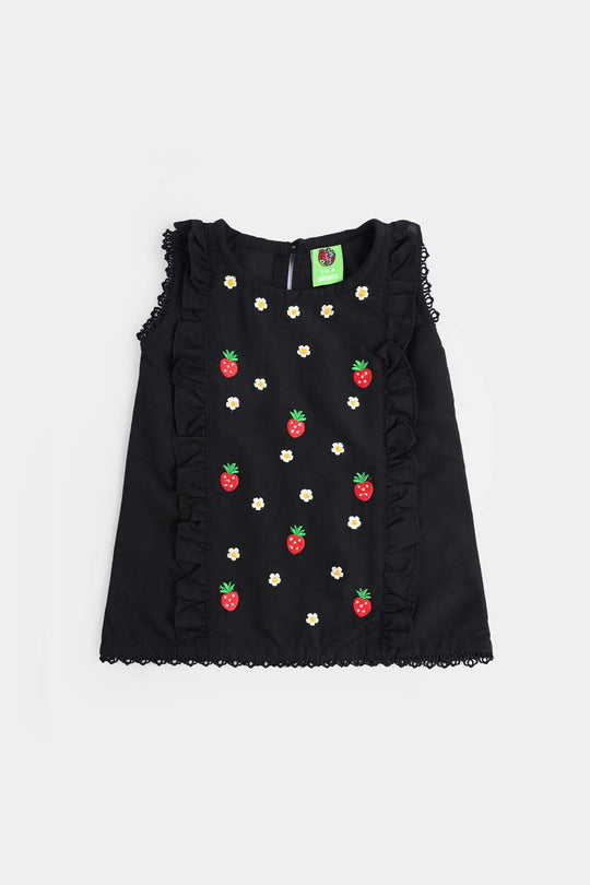 Infant Girls poly Cambric Emb kurti Strawberry-BLACK