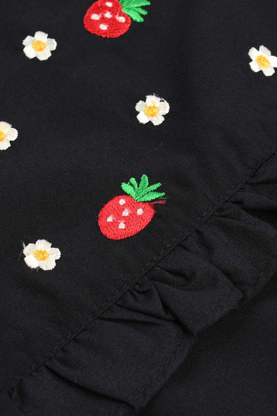 Infant Girls poly Cambric Emb kurti Strawberry-BLACK