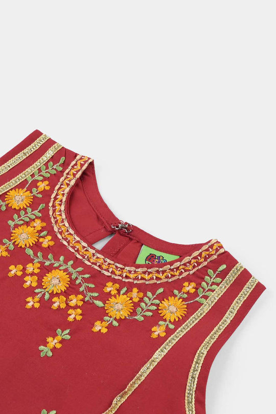 Infant Girls Cotton Poplin Emb 2Pcs Limelight-MAROON