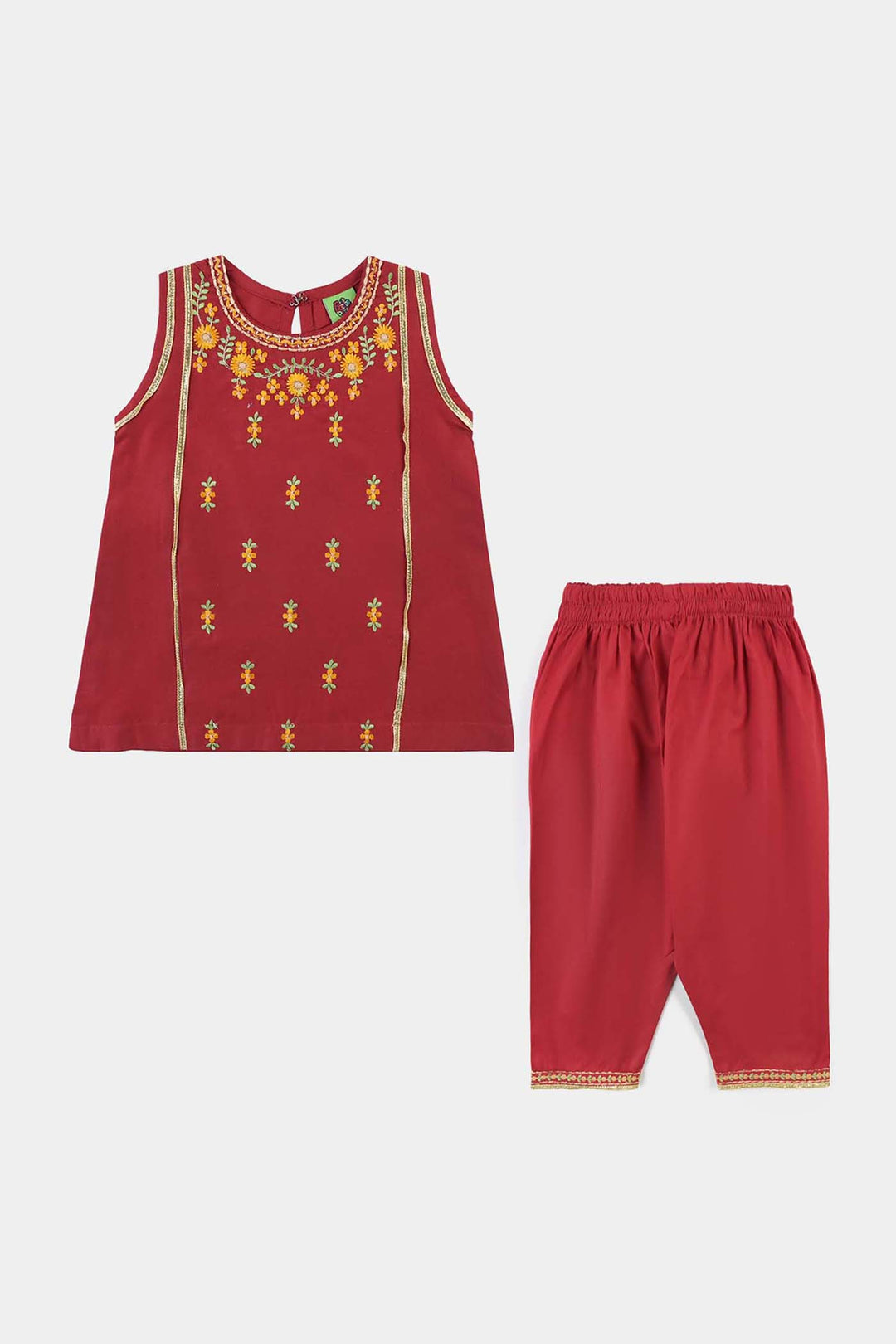 Infant Girls Cotton Poplin Emb 2Pcs Limelight-MAROON
