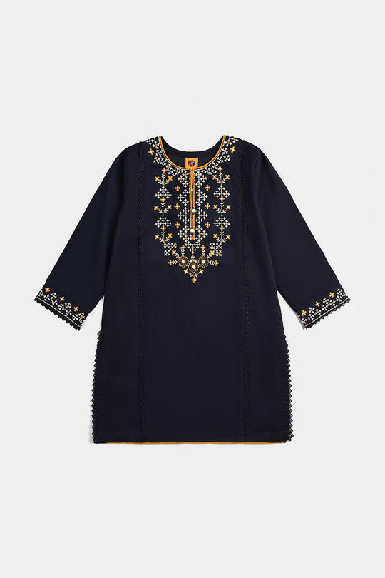 Girls poly cambric Emb 2Pcs Suit Tarz-Navy Blue