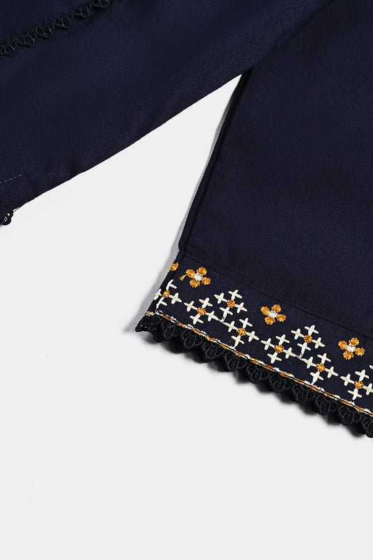 Girls poly cambric Emb 2Pcs Suit Tarz-Navy Blue