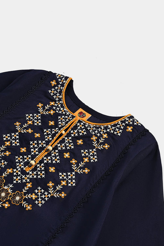 Girls poly cambric Emb 2Pcs Suit Tarz-Navy Blue