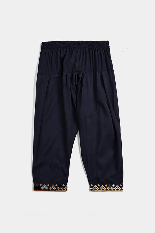 Girls poly cambric Emb 2Pcs Suit Tarz-Navy Blue