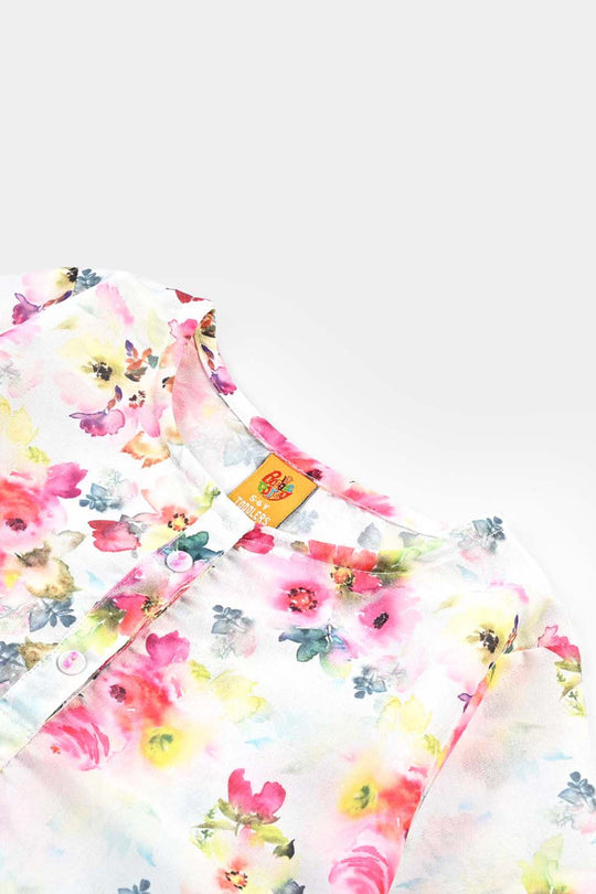 Girls Poly Cambric Printed 2Pcs Suit Floral-Multi