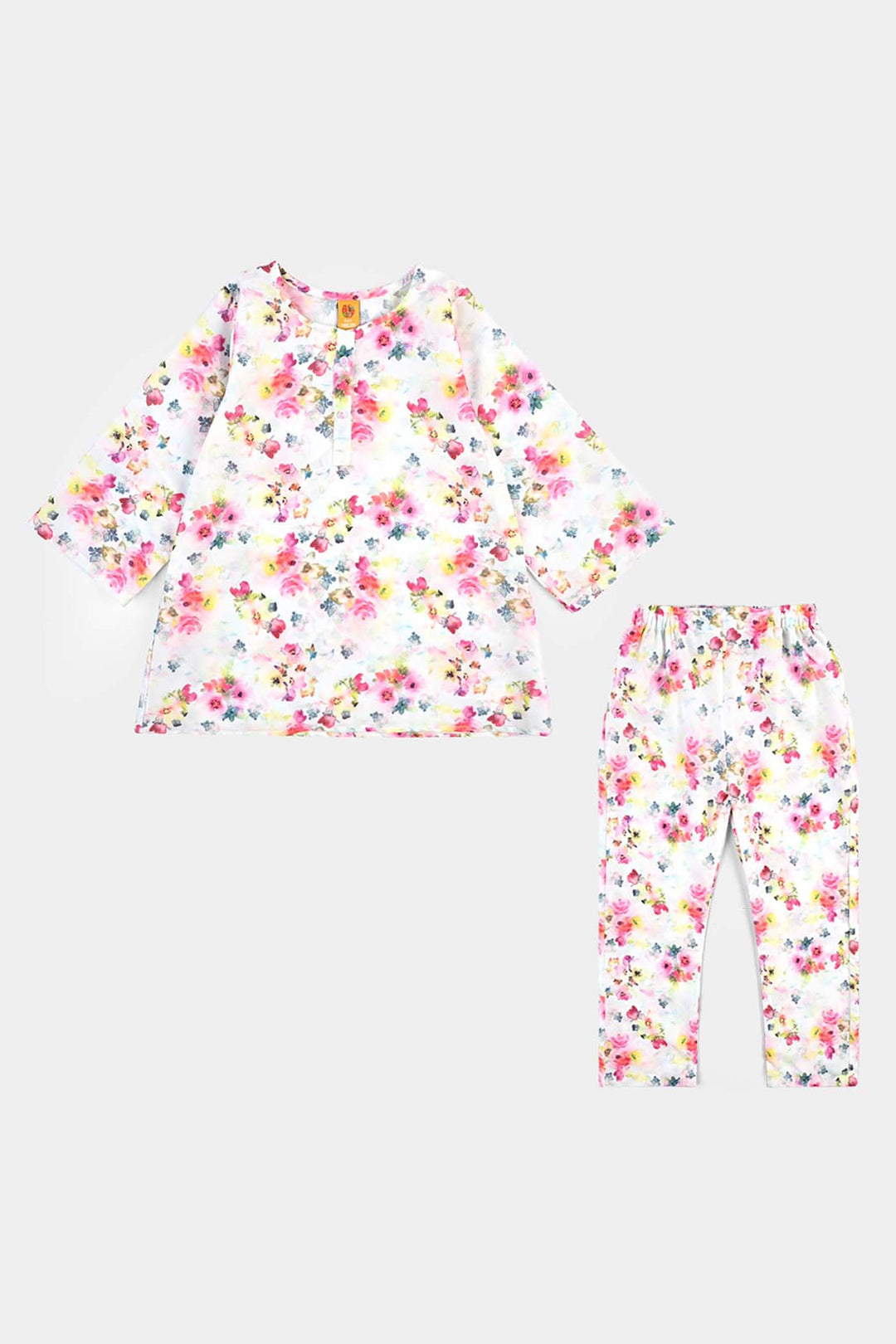Girls Poly Cambric Printed 2Pcs Suit Floral-Multi