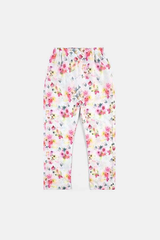 Girls Poly Cambric Printed 2Pcs Suit Floral-Multi