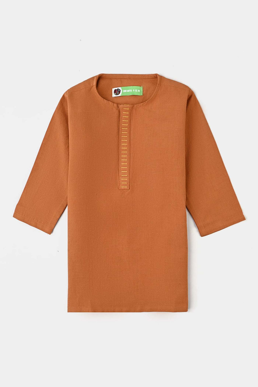 Infant Boys Cotton Shalwar Suit (Dashed EMB)-Mustard