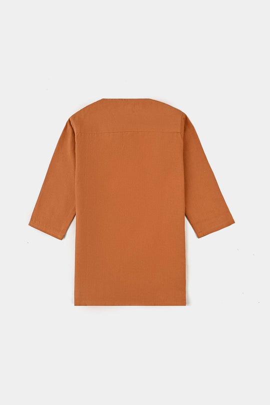 Infant Boys Cotton Shalwar Suit (Dashed EMB)-Mustard