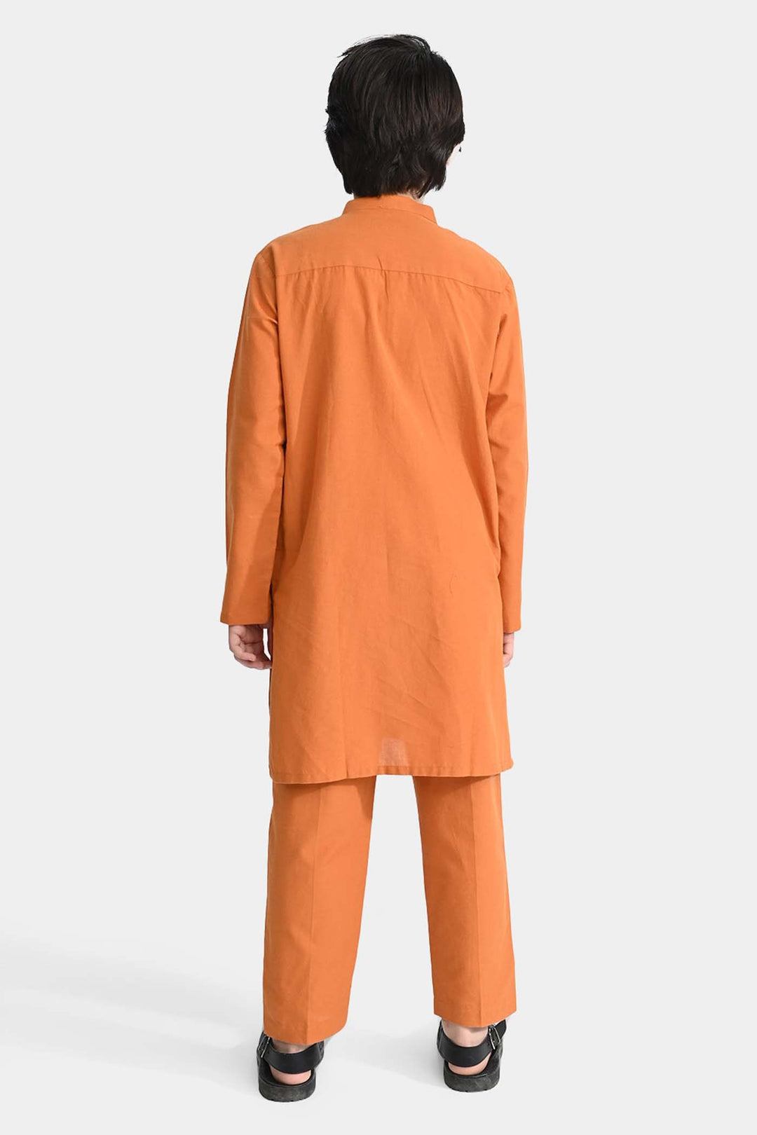 Boys Cotton Shalwar Suit (Dashed EMB)-Mustard