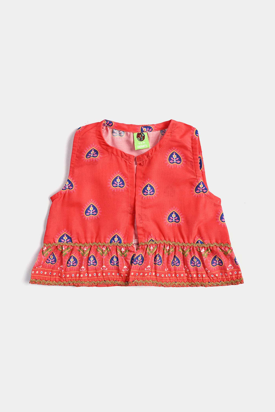 Infant Girls Poly Cambric Printed 3Pcs Chamak Dhamak-Red