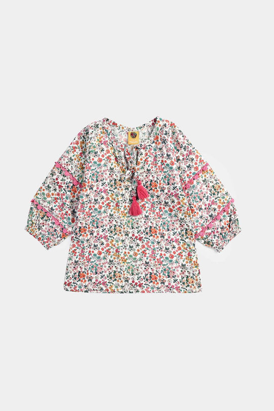 Infant Girls Cotton Poplin Casual Top Chin Print-Multi