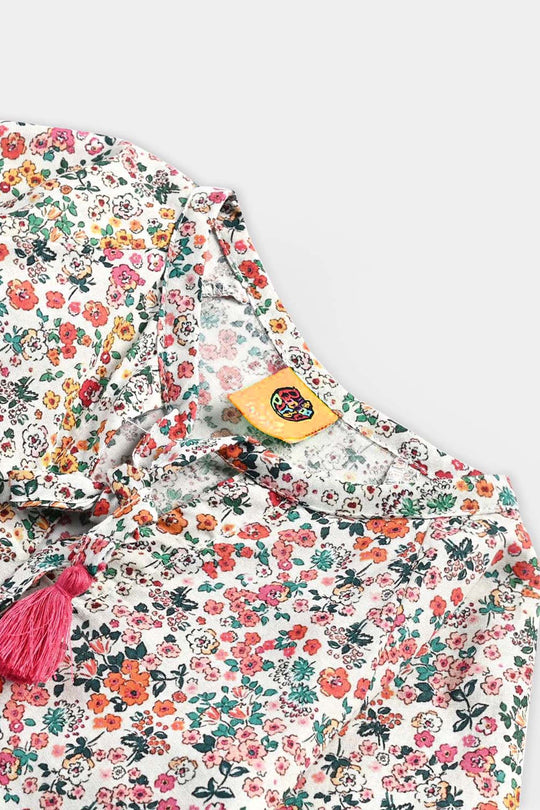 Girls Cotton Poplin Casual Top Chin Print-Multi